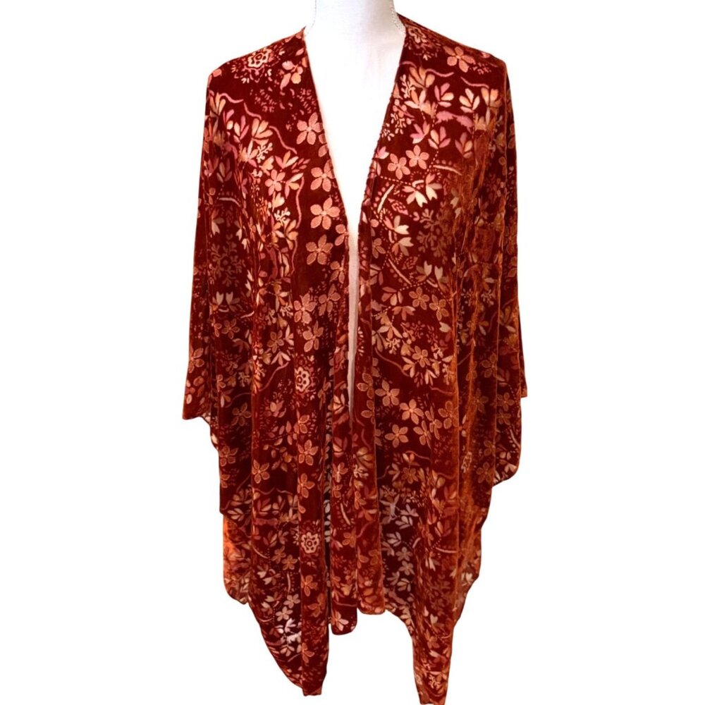 Torrid Womens Velvet Burnout Ruana Rust One Size Kimono Top OS - Picture 9 of 10